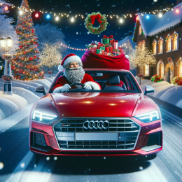 DALL·E 2023-12-24 10.38.29 - Santa Claus driving a modern Audi car on Christmas Eve. The scene...png