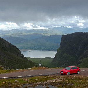 A3 at the top of the Bealach na Ba, the mountain pass to Applecross, Wester Ross