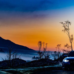 Half Hour before sunrise in the Scottish Mountains .